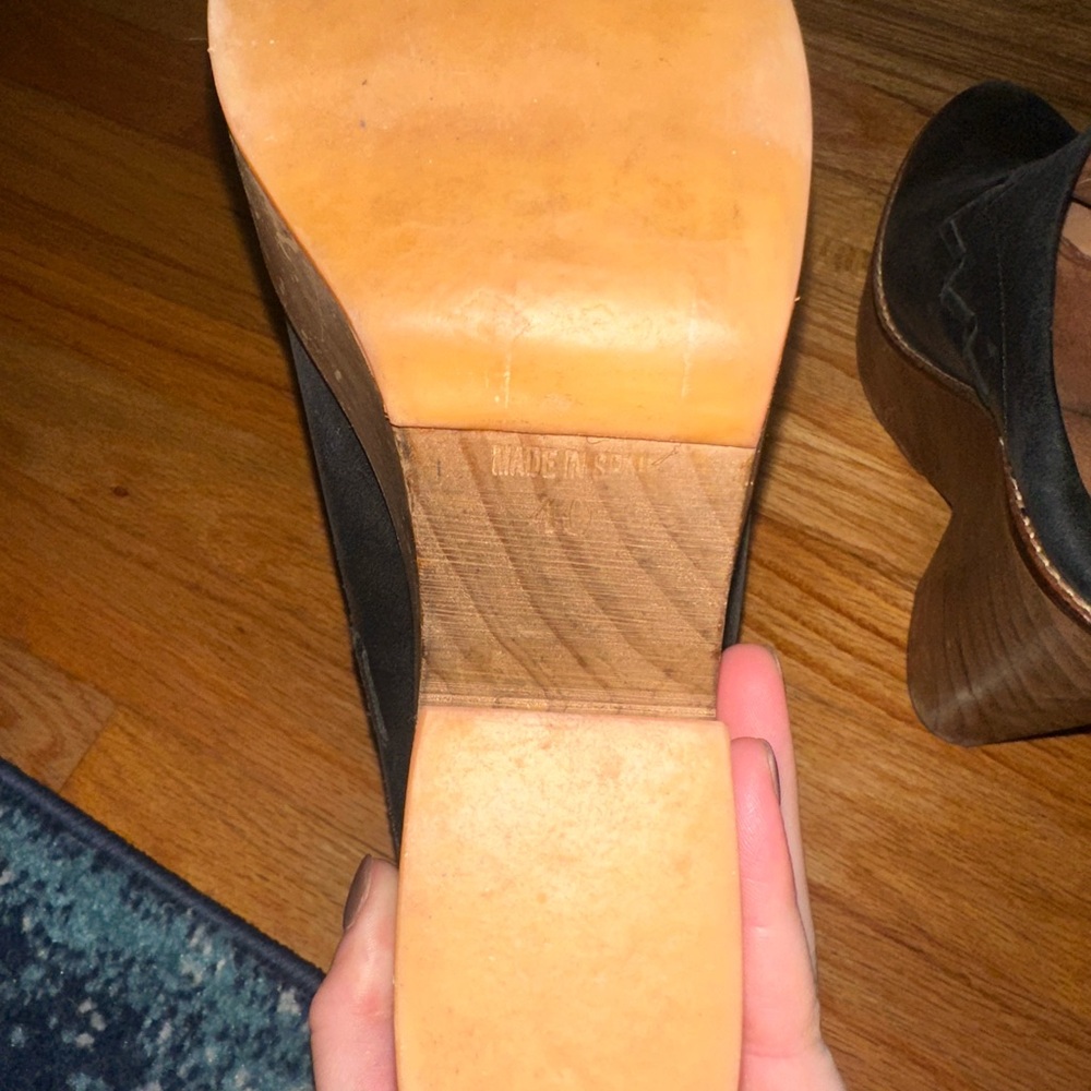 Women's Black Free People Leather Wedge Clogs - Picture 7 of 7